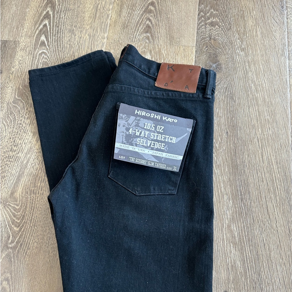 NEW hiroshi kato scissors slim tapered selvedge jeans cole wash black size 31
